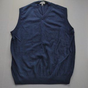 TURNBURY Mens Sweater Vest Size Large Navy Blue V-Neck Merino Wool Knit